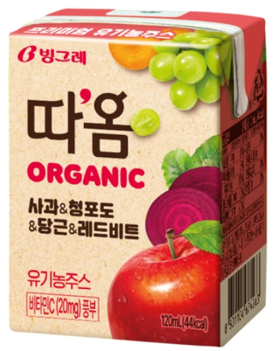 빙그레 따옴 오가닉 주스 사과&청포도&당근&레드비트 120ml 제품 이미지