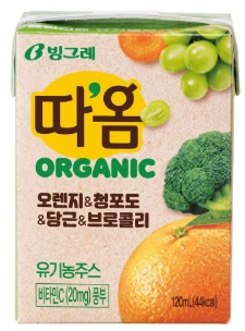 빙그레 따옴 오가닉 주스 오렌지&청포도&당근&브로콜리 120ml 제품 이미지